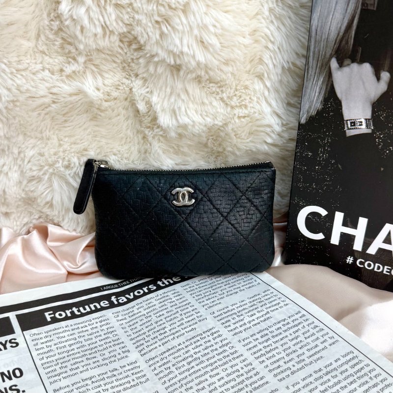 Chanel Cosmetic Case 黑色 菱格紋 羊皮 mini 銀扣-0