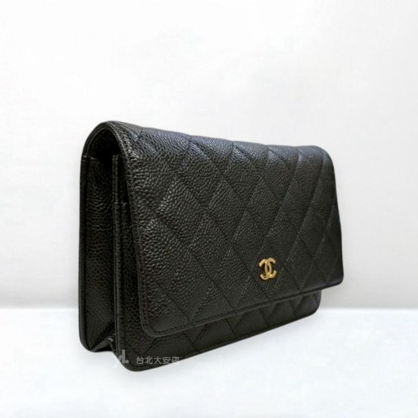 A13176-CHANEL 黑色荔枝牛皮金釦WOC鏈包A33814-1