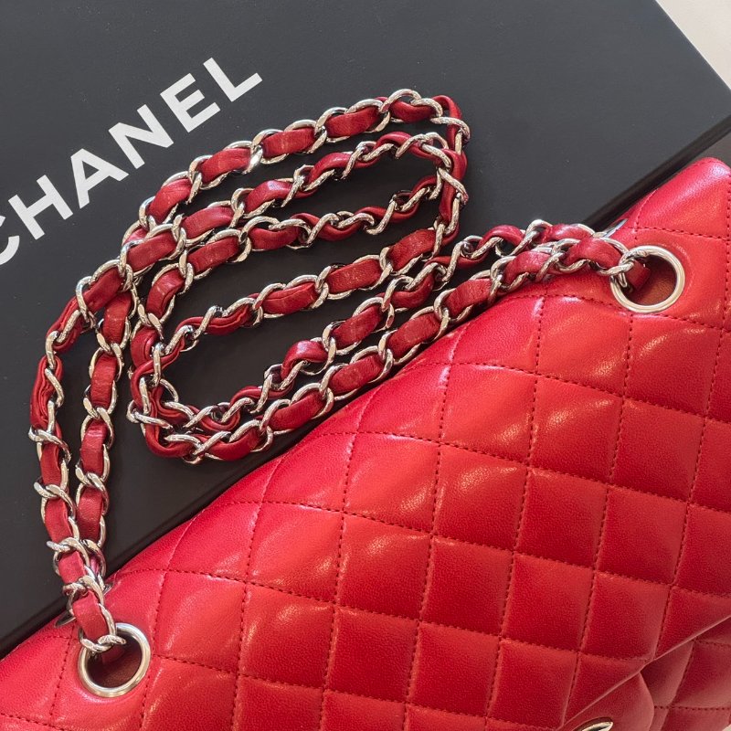 *SHIHNA名牌精品* Chanel Coco 紅色羊皮銀釦 CF25口蓋包-5