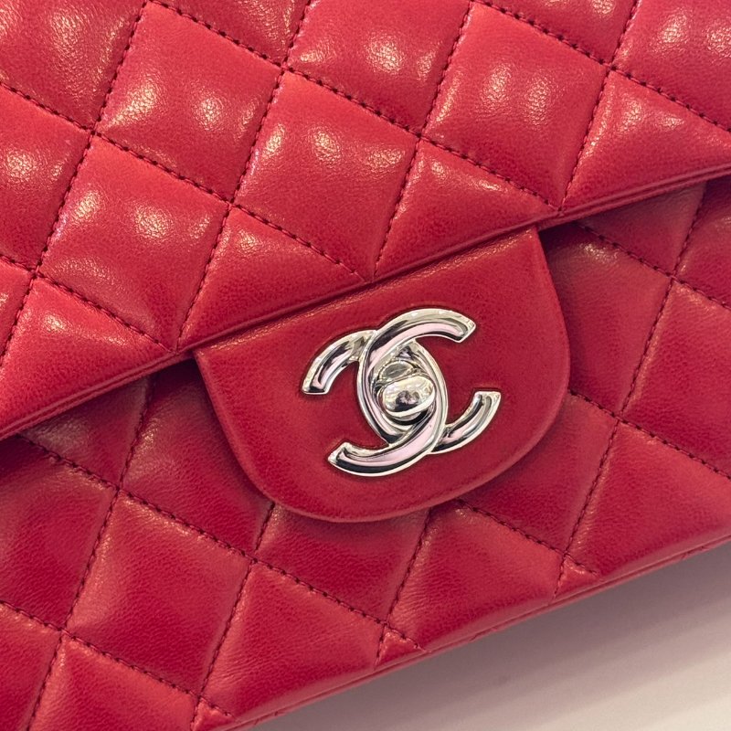 *SHIHNA名牌精品* Chanel Coco 紅色羊皮銀釦 CF25口蓋包-6