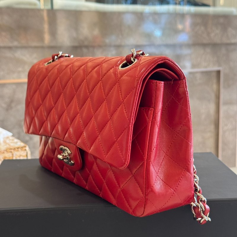 *SHIHNA名牌精品* Chanel Coco 紅色羊皮銀釦 CF25口蓋包-9