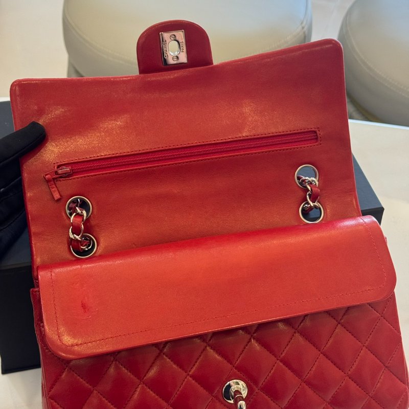 *SHIHNA名牌精品* Chanel Coco 紅色羊皮銀釦 CF25口蓋包-10