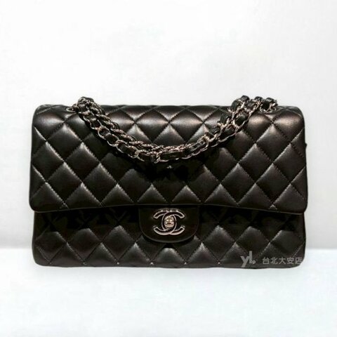 A13180-Chanel CF25黑銀羊皮菱格紋coco25 口蓋包/A01112