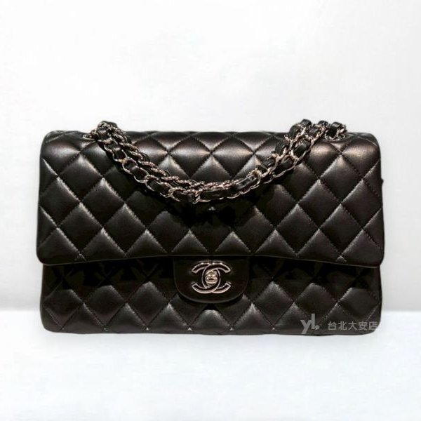 A13180-Chanel CF25黑銀羊皮菱格紋coco25 口蓋包/A01112-0
