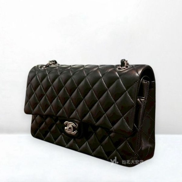 A13180-Chanel CF25黑銀羊皮菱格紋coco25 口蓋包/A01112-1