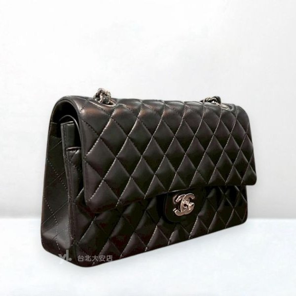 A13180-Chanel CF25黑銀羊皮菱格紋coco25 口蓋包/A01112-2