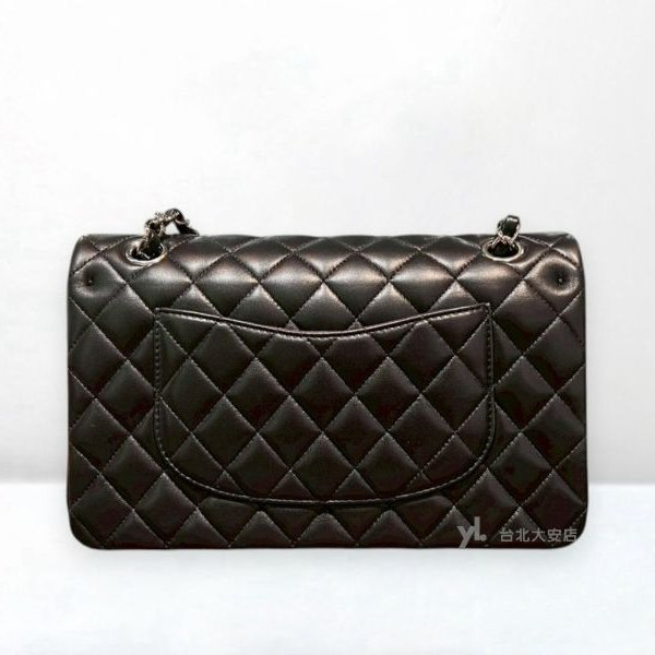 A13180-Chanel CF25黑銀羊皮菱格紋coco25 口蓋包/A01112-3