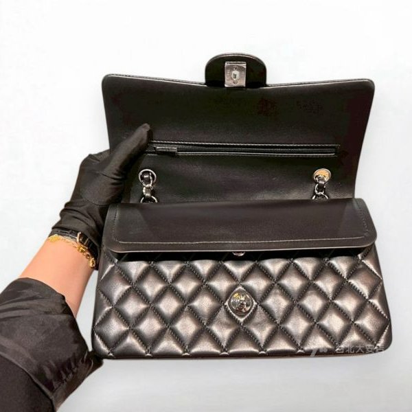 A13180-Chanel CF25黑銀羊皮菱格紋coco25 口蓋包/A01112-5