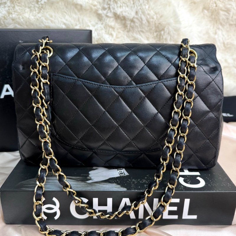Chanel CLASSIC FLAP CF 黑色 菱格紋 羊皮 中號 金扣-2