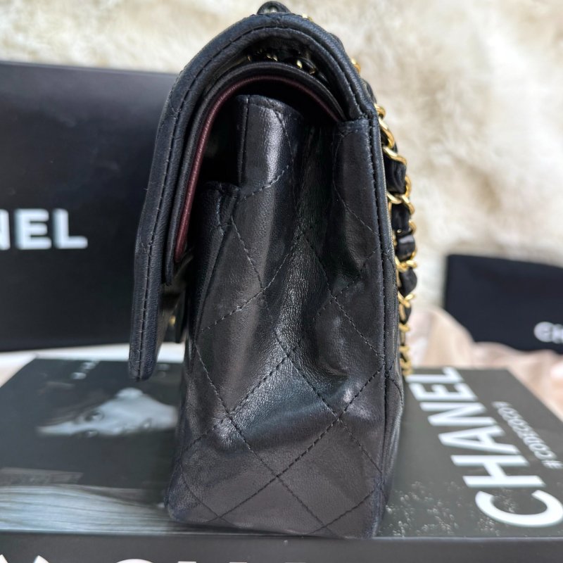 Chanel CLASSIC FLAP CF 黑色 菱格紋 羊皮 中號 金扣-4