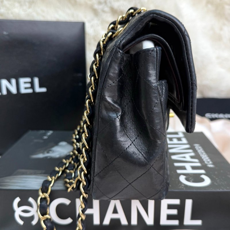 Chanel CLASSIC FLAP CF 黑色 菱格紋 羊皮 中號 金扣-5