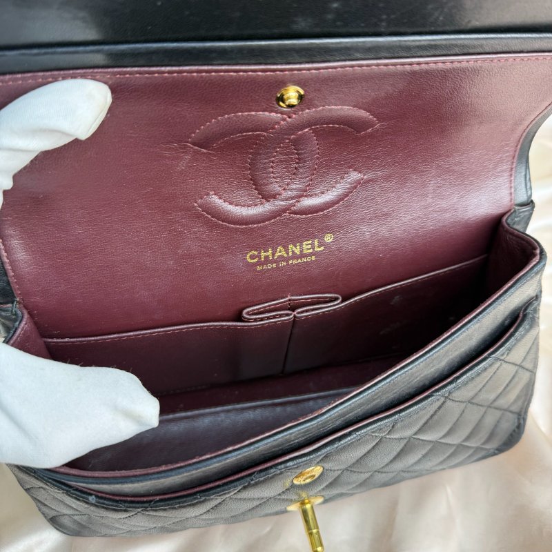 Chanel CLASSIC FLAP CF 黑色 菱格紋 羊皮 中號 金扣-8