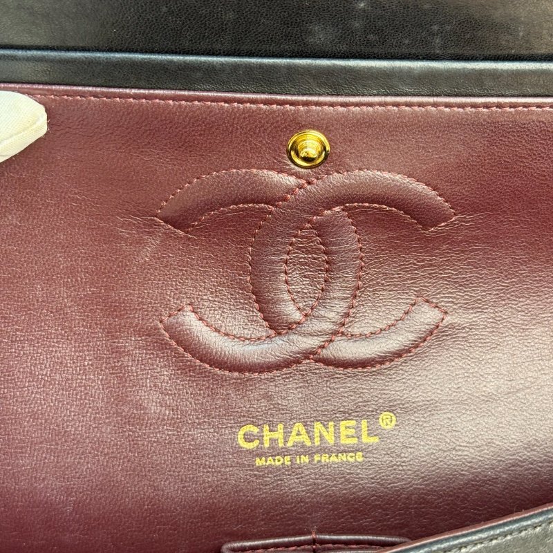 Chanel CLASSIC FLAP CF 黑色 菱格紋 羊皮 中號 金扣-9