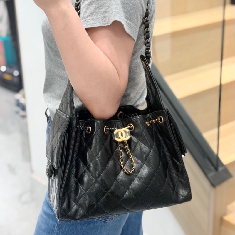 莉亞精品♡Chanel AS5293 25bag 亮面折紋小牛皮 二手-1