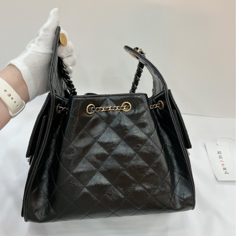 莉亞精品♡Chanel AS5293 25bag 亮面折紋小牛皮 二手-5