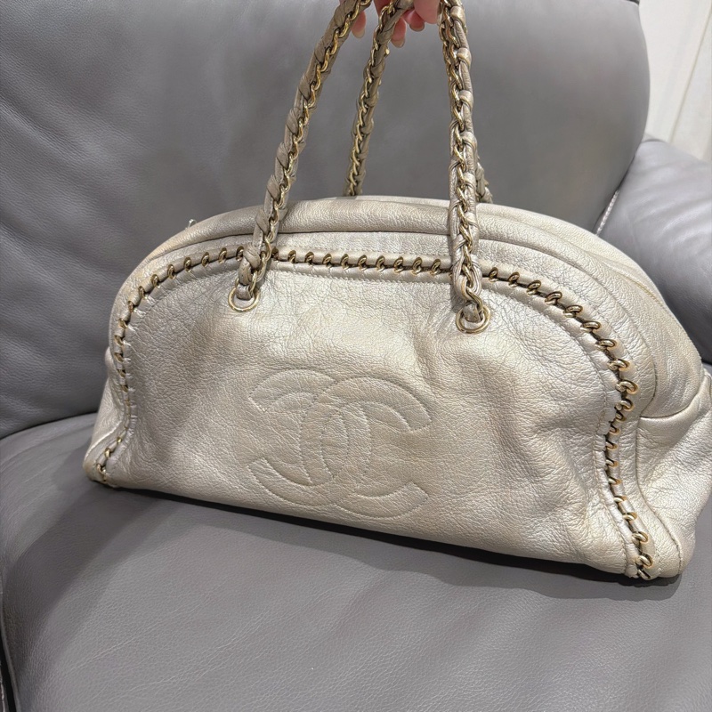 Chanel 機場包 旅行包 保齡球包/絕版香奈兒香檳金®️-0