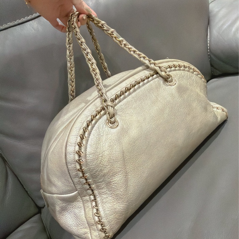 Chanel 機場包 旅行包 保齡球包/絕版香奈兒香檳金®️-2