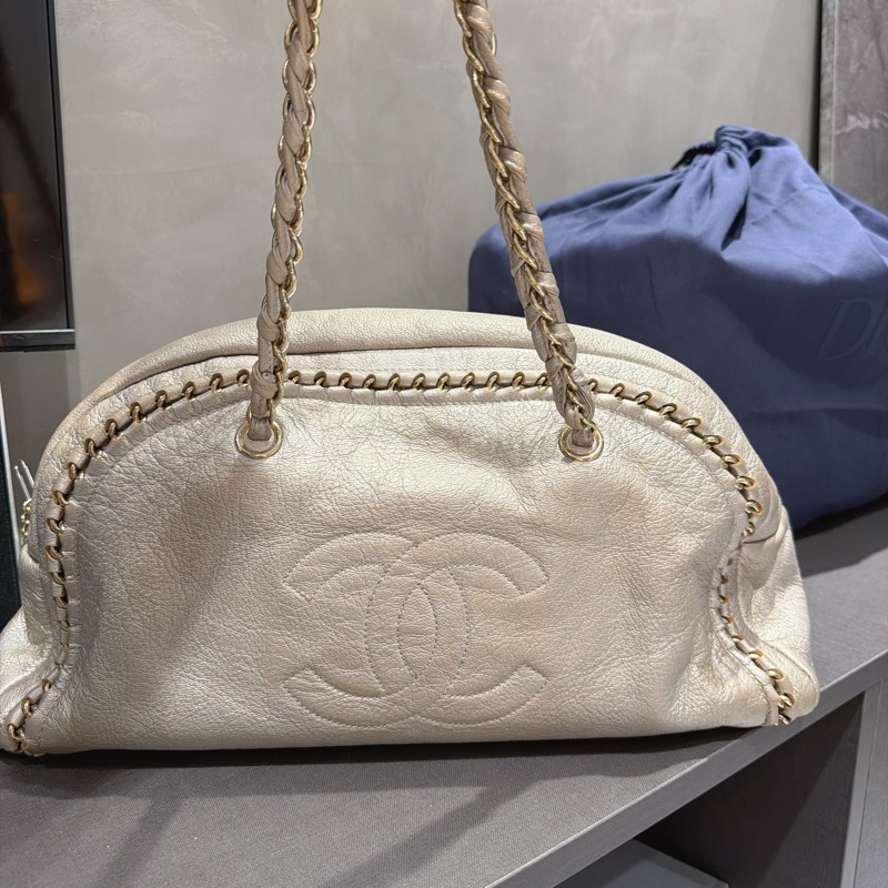 Chanel 機場包 旅行包 保齡球包/絕版香奈兒香檳金®️-4