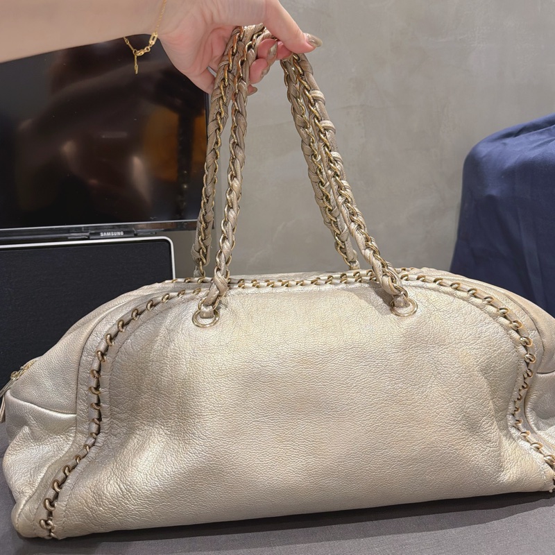 Chanel 機場包 旅行包 保齡球包/絕版香奈兒香檳金®️-7