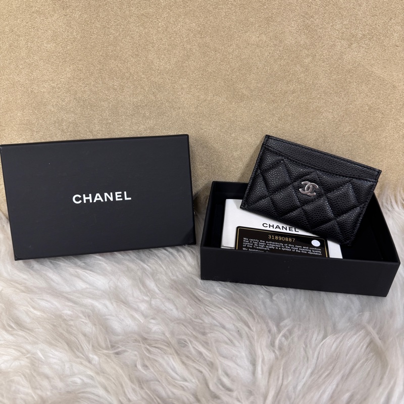 Chanel 經典款卡夾黑銀荔枝皮 閒置品-0