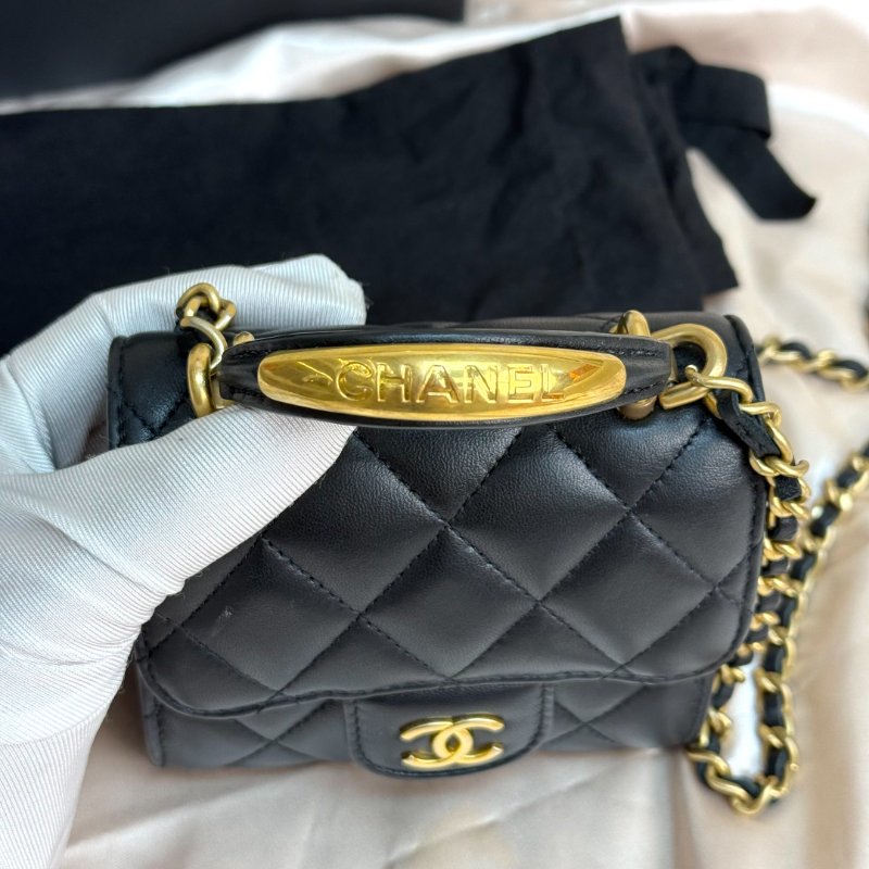 Chanel 22B小廢包 金屬手柄 羊皮 黑色-6