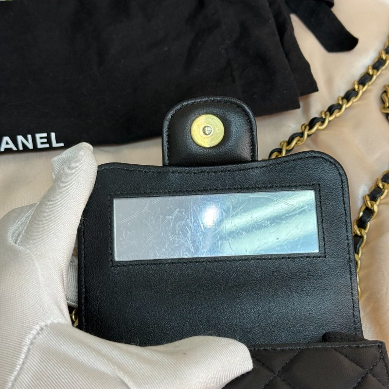 Chanel 22B小廢包 金屬手柄 羊皮 黑色-7
