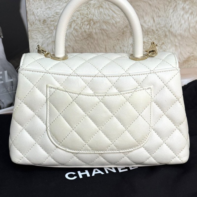 Chanel COCO HANDLE 白色 菱格紋 荔枝牛皮 小號 金扣 芯片-3