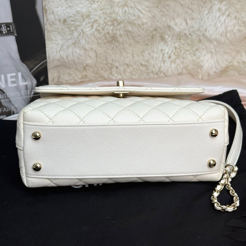 Chanel COCO HANDLE 白色 菱格紋 荔枝牛皮 小號 金扣 芯片-5