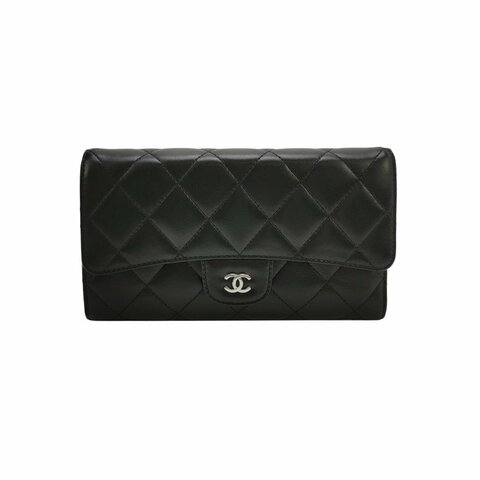 Chanel CC Bag羊皮純色菱格絎縫雙C Logo錢包