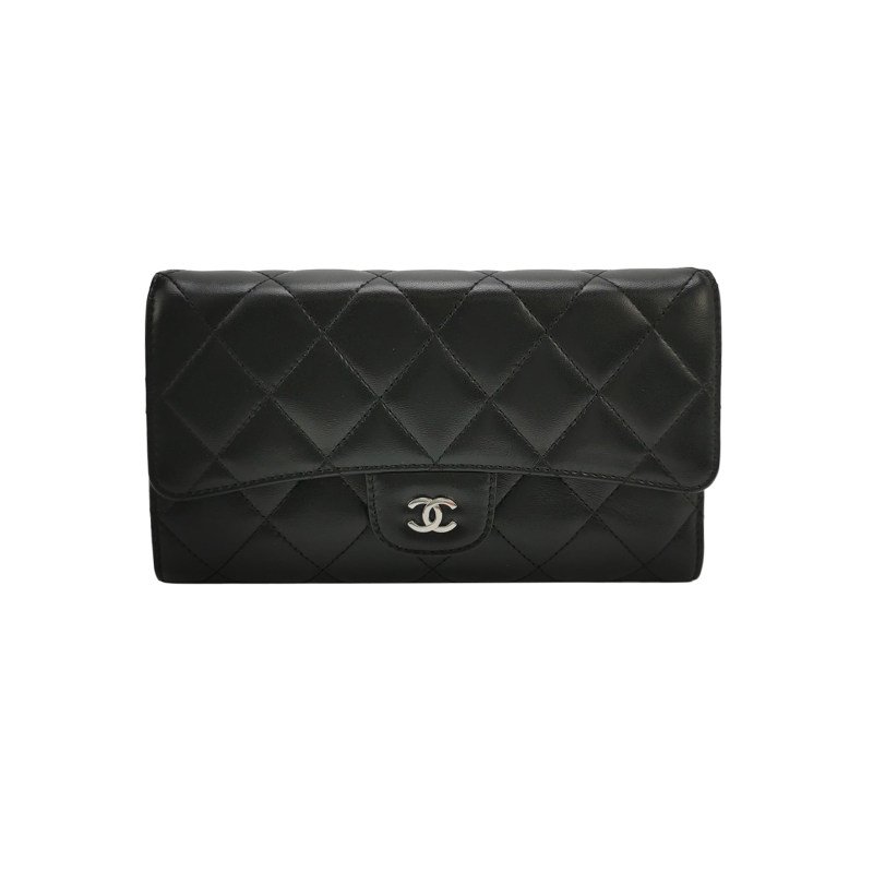 Chanel CC Bag羊皮純色菱格絎縫雙C Logo錢包-0