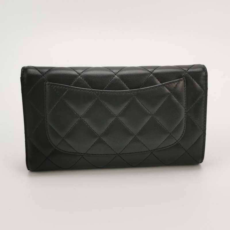 Chanel CC Bag羊皮純色菱格絎縫雙C Logo錢包-3