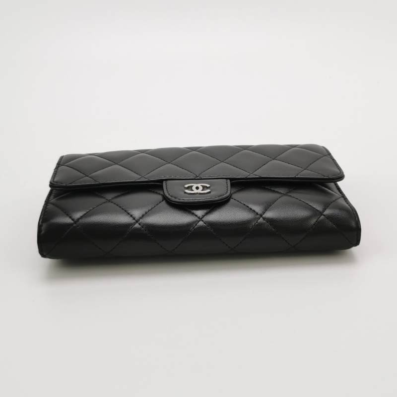 Chanel CC Bag羊皮純色菱格絎縫雙C Logo錢包-4