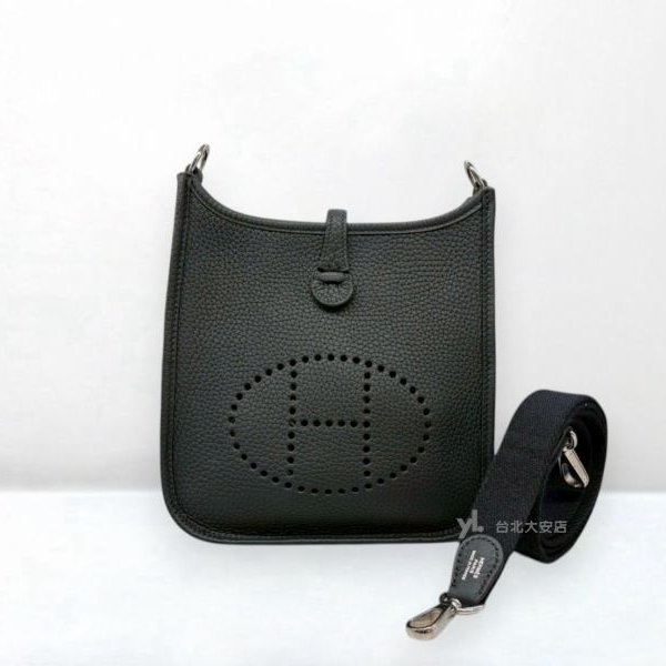 A13813-HERMES Mini Evelyne 89黑色TC皮銀釦斜背包H085945CKAD-0