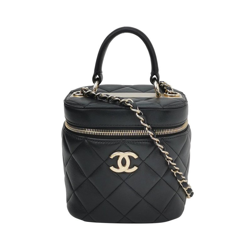 Chanel Trendy CC羊皮純色菱格絎縫雙C標識金屬板斜背包單肩包-0