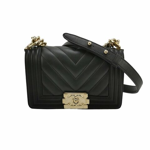 Chanel Leboy 季節限定款小號牛皮V紋絎縫方形雙C鎖扣單肩包