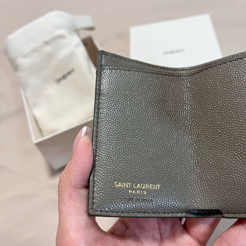 全新｜Saint Laurent Paris YSL 聖羅蘭 魚子醬牛皮短夾 灰棕色 札幌購入-6