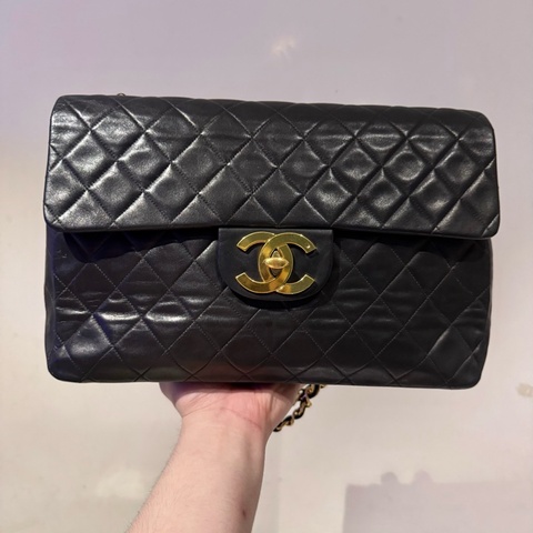 22弄 Chanel vintage maxi 古董包 黑金 羊皮 貝嫂包 34公分