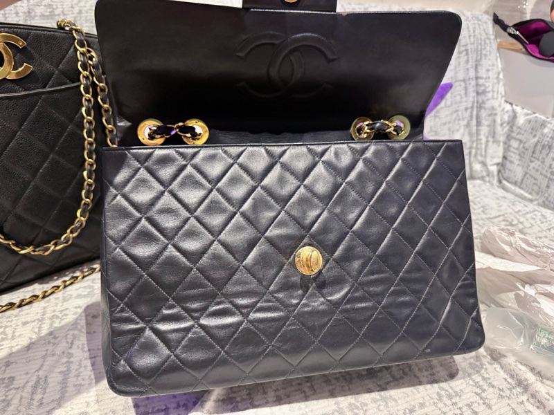 22弄 Chanel vintage maxi 古董包 黑金 羊皮 貝嫂包 34公分-3