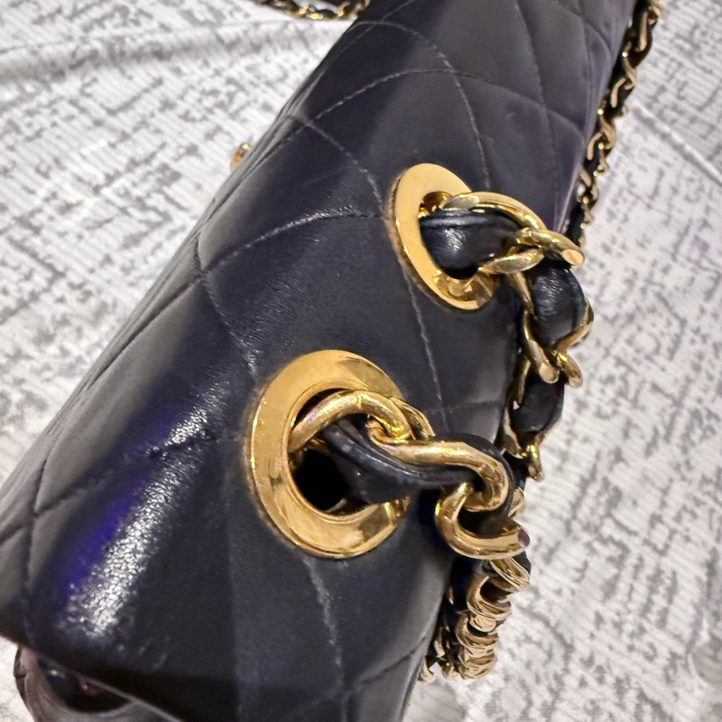 22弄 Chanel vintage maxi 古董包 黑金 羊皮 貝嫂包 34公分-19