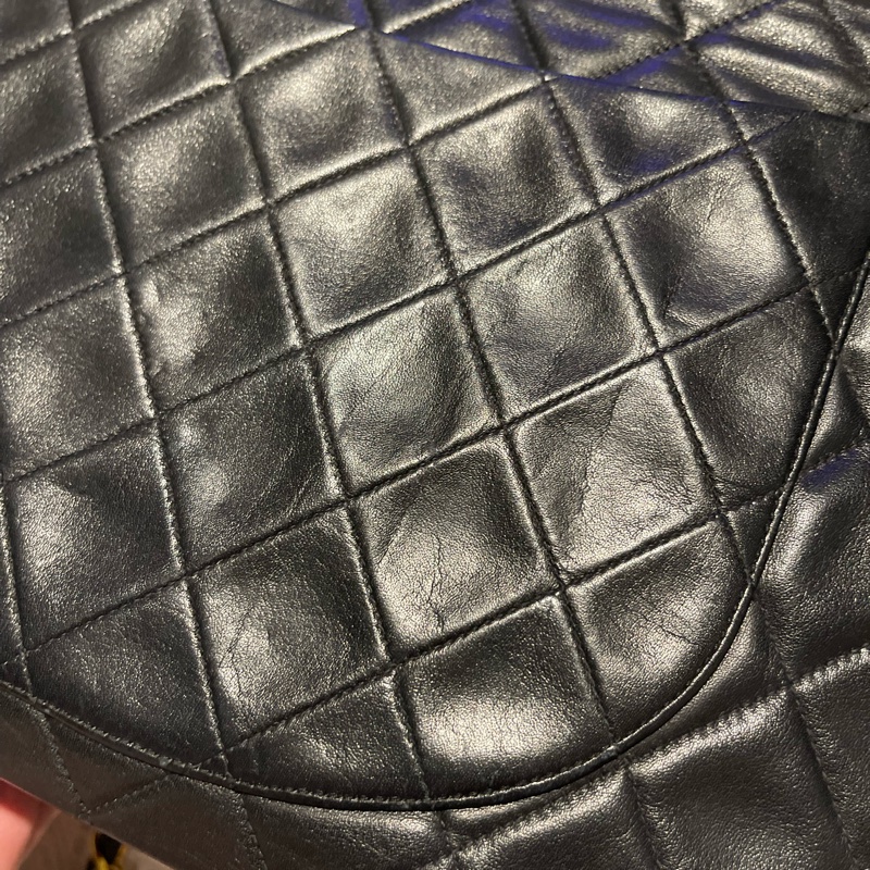 22弄 Chanel vintage maxi 古董包 黑金 羊皮 貝嫂包 34公分-27
