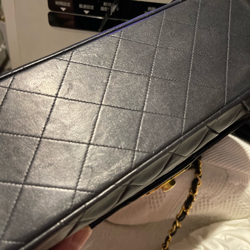 22弄 Chanel vintage maxi 古董包 黑金 羊皮 貝嫂包 34公分-28