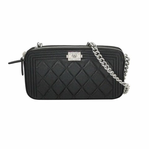 Chanel Boy Bag牛皮菱格絎縫方形雙C鎖扣斜挎包單肩包
