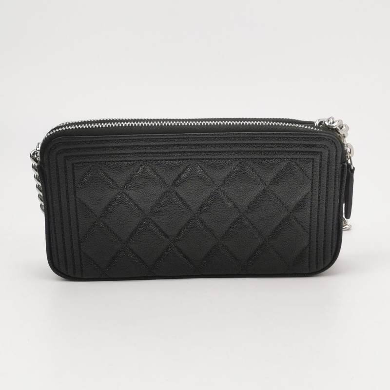 Chanel Boy Bag牛皮菱格絎縫方形雙C鎖扣斜挎包單肩包-4