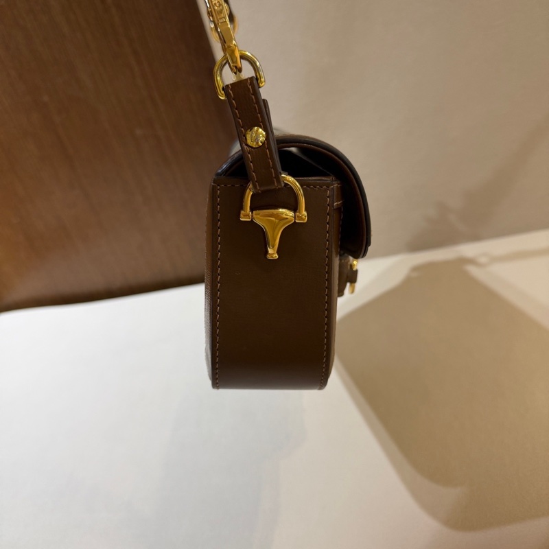 Gucci古馳 Horsebit 1955 金色 馬銜扣鏈條雙肩帶  法棍包腋下包 可單肩斜挎 底長23.5-4