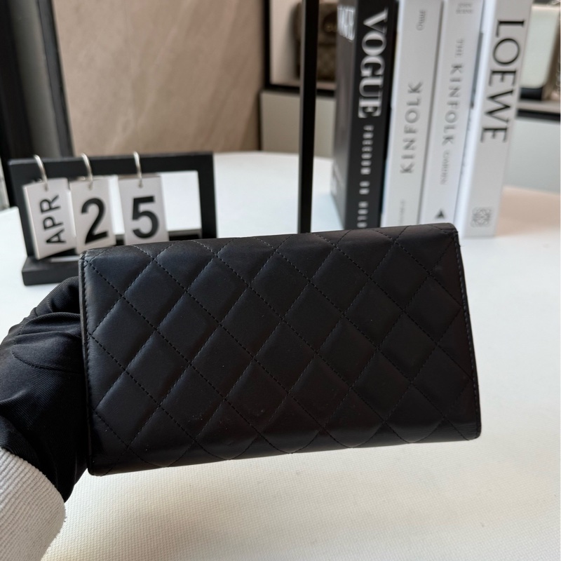 Chanel香奈兒康鵬長款錢包|黑色牛皮,經典菱格紋,粉色內里,卡位多-1