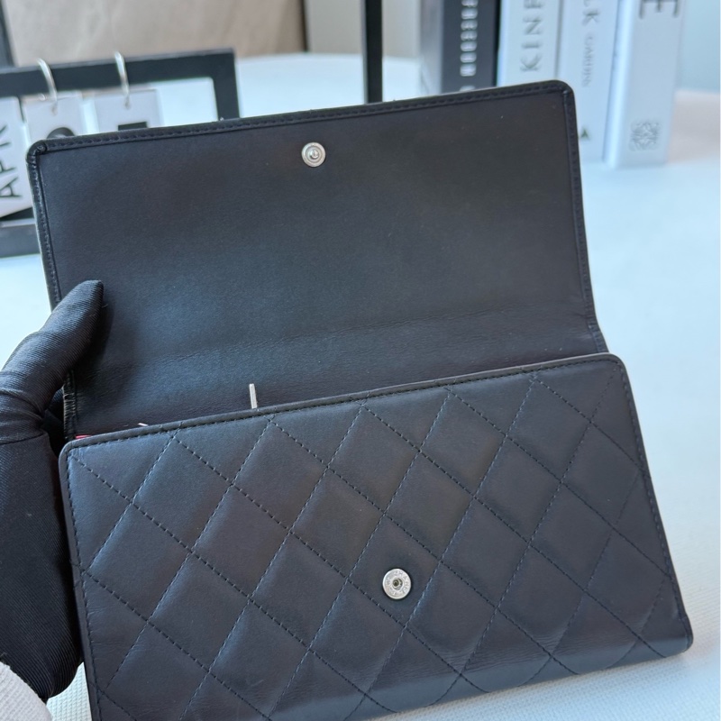 Chanel香奈兒康鵬長款錢包|黑色牛皮,經典菱格紋,粉色內里,卡位多-5