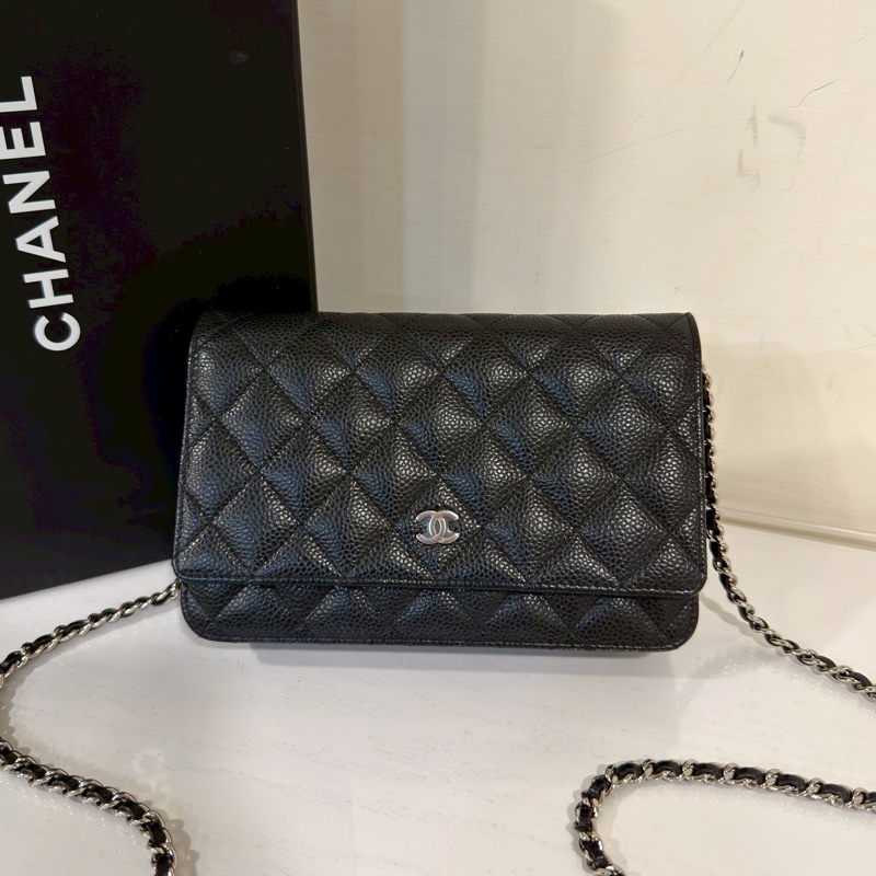 CHANEL香奈兒黑銀荔枝牛皮WOC發財包🤴🏻-11