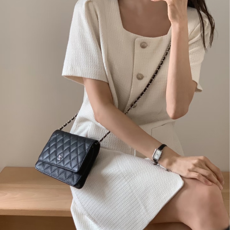 CHANEL香奈兒黑銀荔枝牛皮WOC發財包🤴🏻-37
