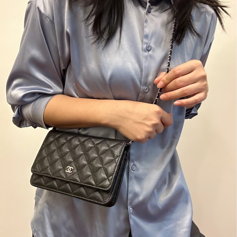 CHANEL香奈兒黑銀荔枝牛皮WOC發財包🤴🏻-38