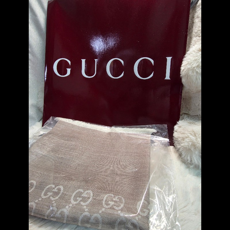 全新 未拆 GUCCI 經典雙 G Logo 緹花羊毛絲綢披肩/圍巾-0